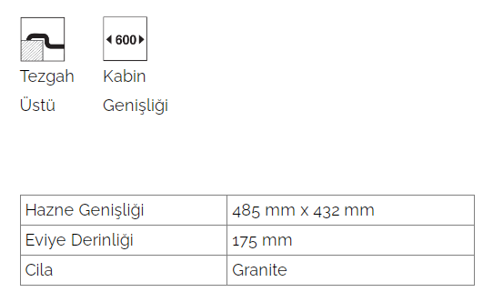 Valente D100 L Siyah Tek Gözlü Granit Eviye