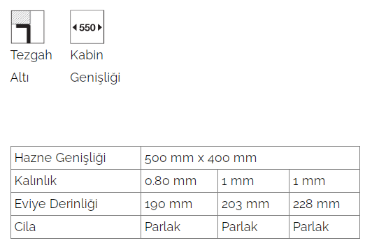 Tezgah Altı Evye 40cm x 50 cm (Kalınlık: 0.60 mm)